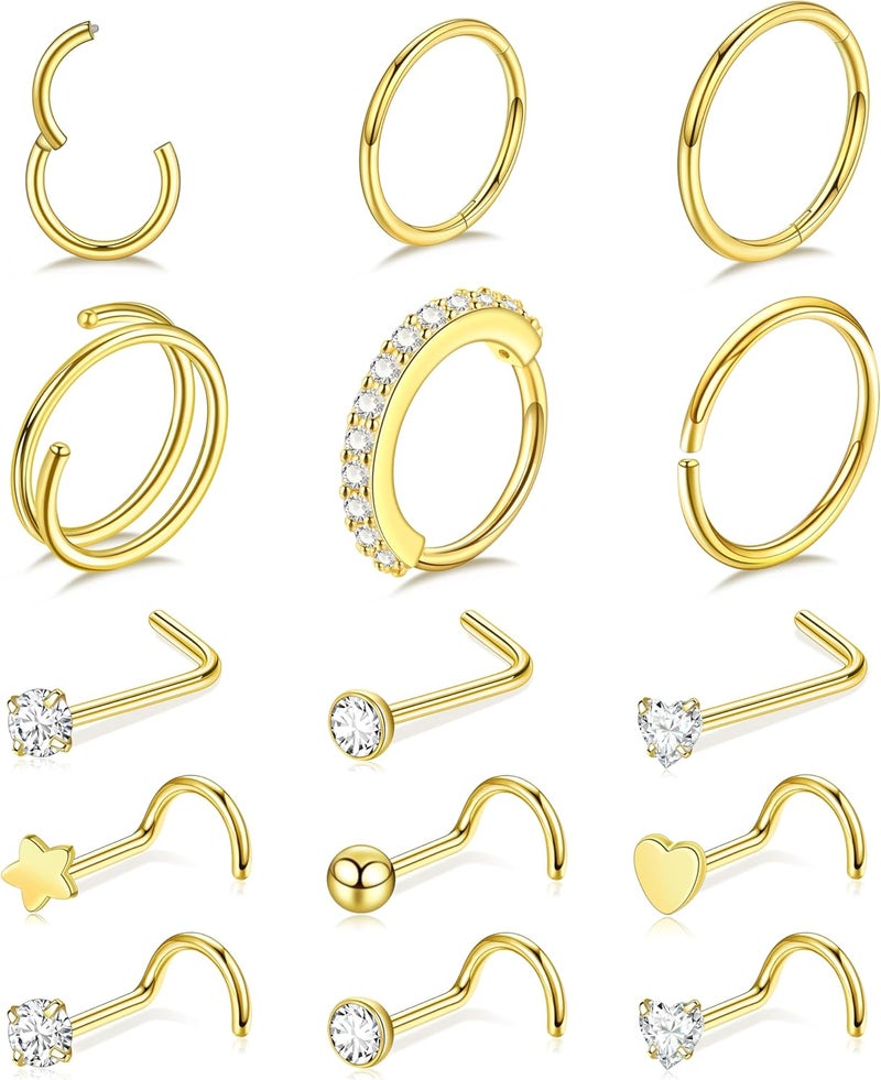 Leocuci Store Nose Piercings Studs Hoop Nose Rings for Women Gold Plated - Image 1